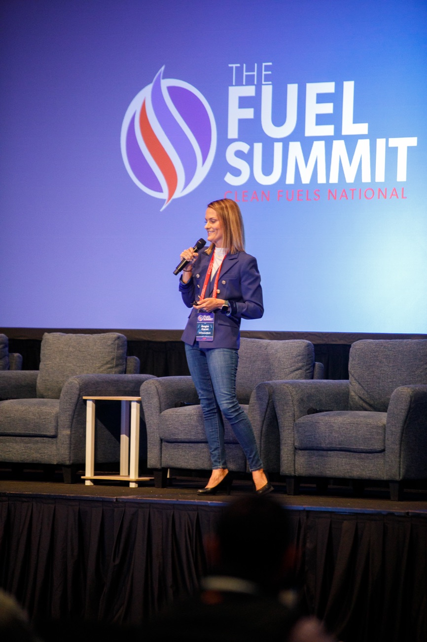Angie Carel on the main stage at The Fuel Summit